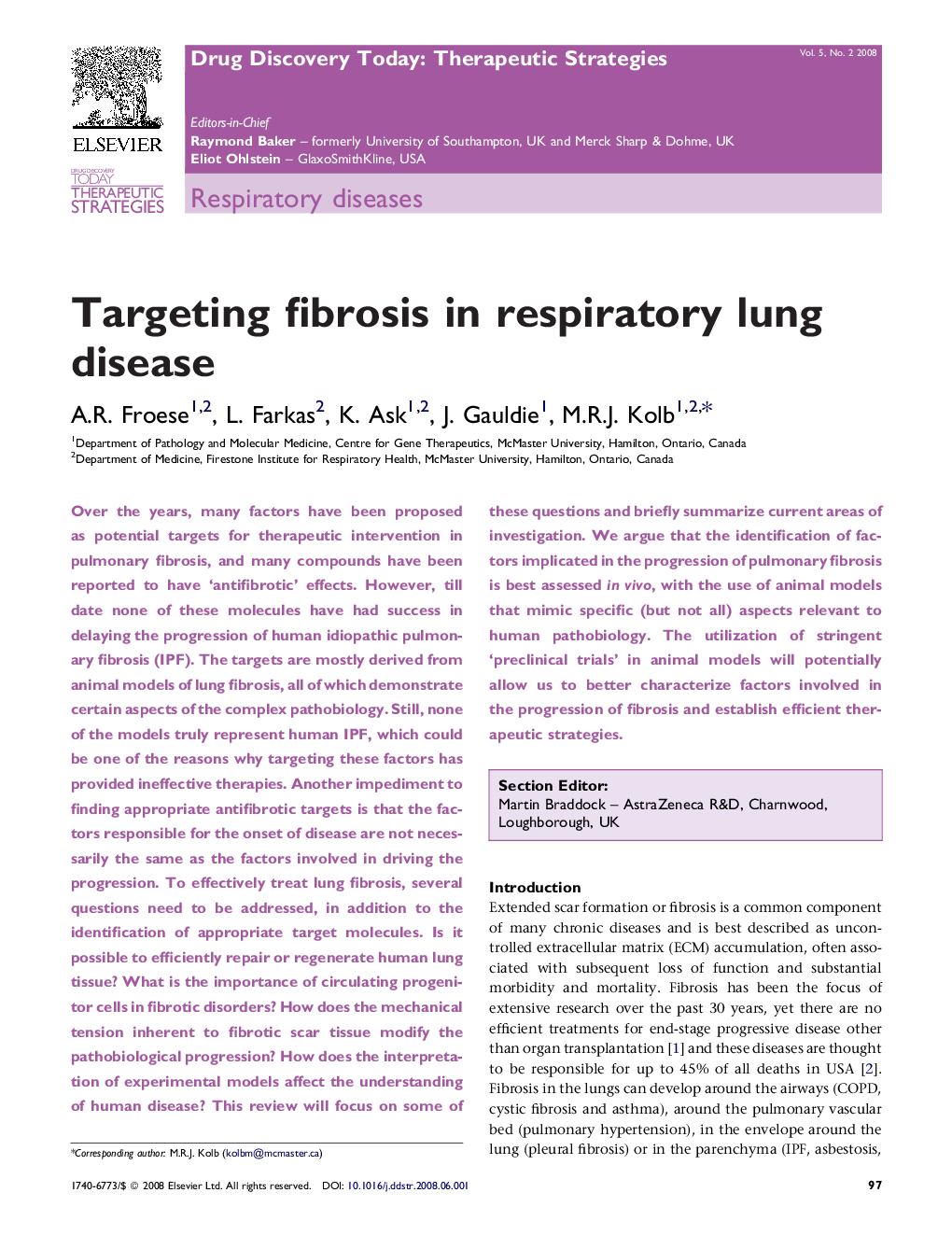 Targeting fibrosis in respiratory lung disease