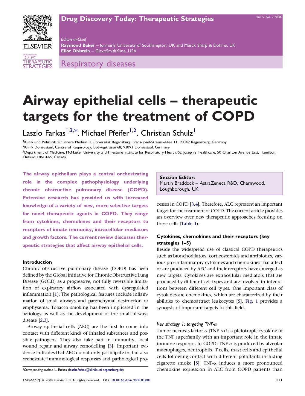 Airway epithelial cells – therapeutic targets for the treatment of COPD