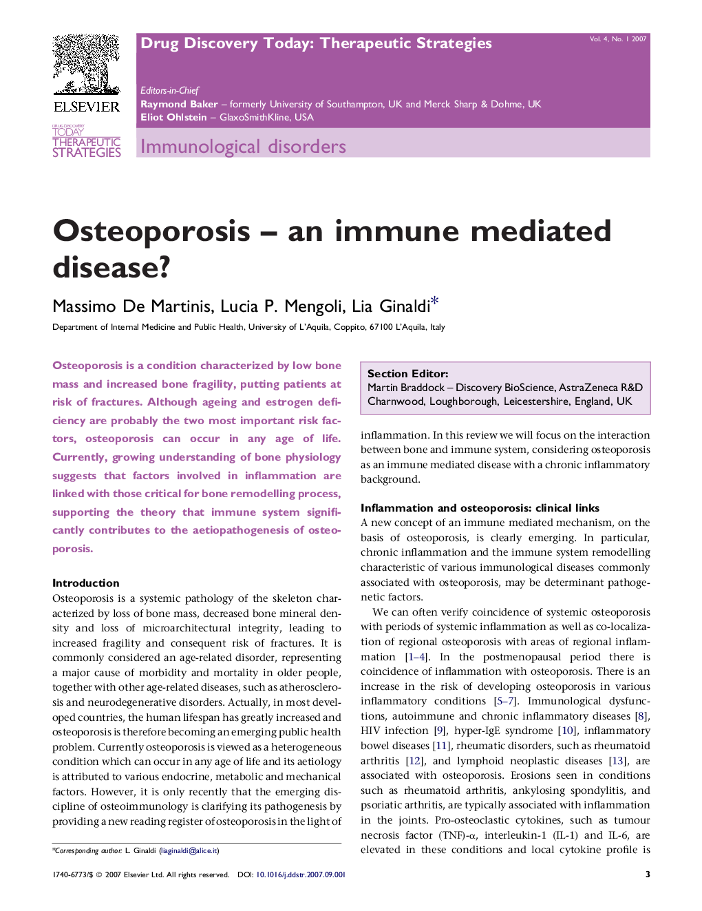 Osteoporosis – an immune mediated disease?