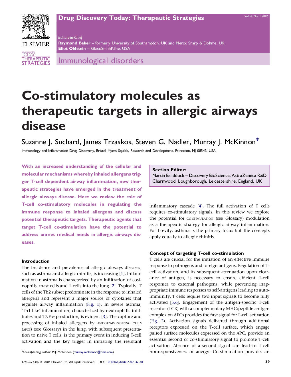Co-stimulatory molecules as therapeutic targets in allergic airways disease