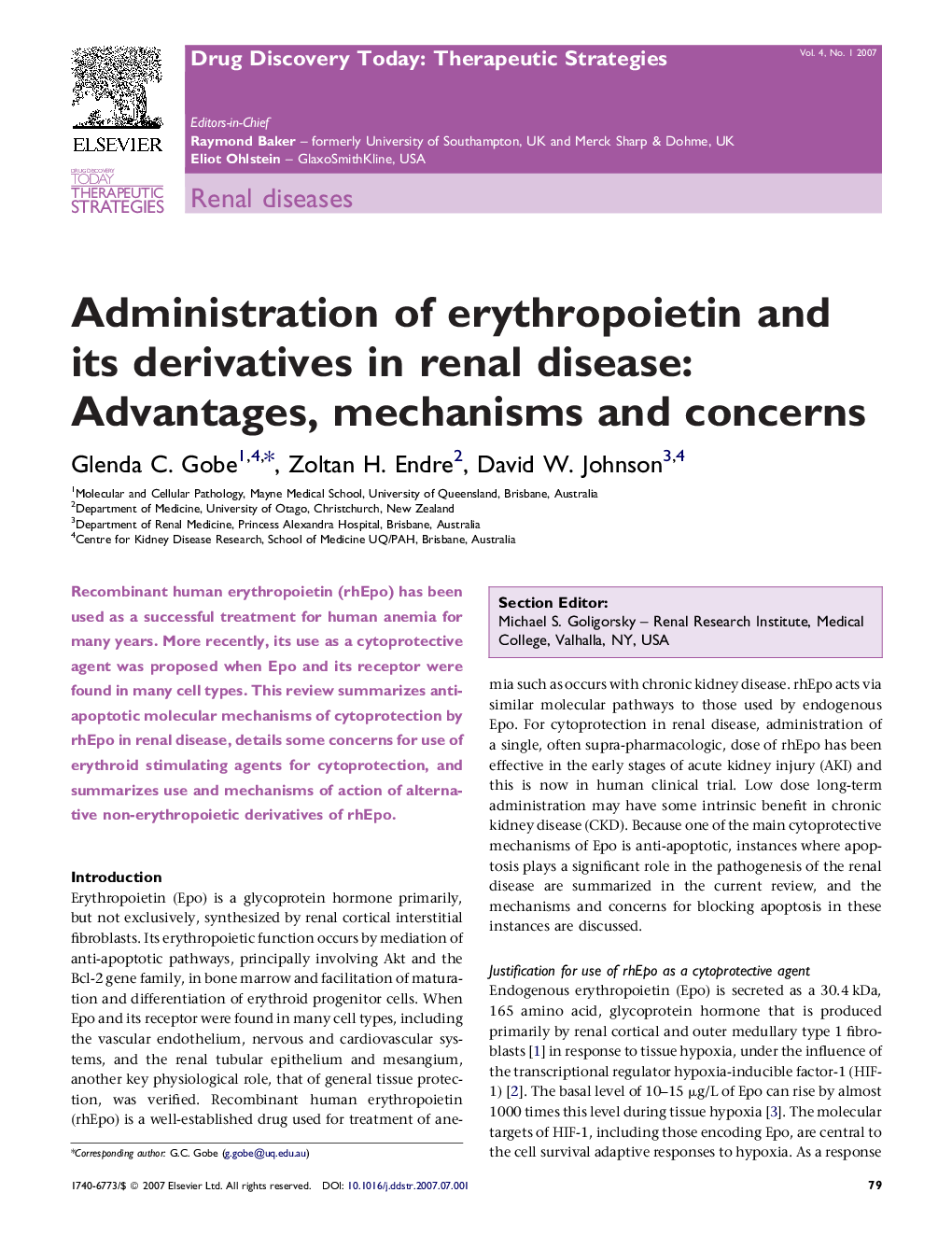 Administration of erythropoietin and its derivatives in renal disease: Advantages, mechanisms and concerns