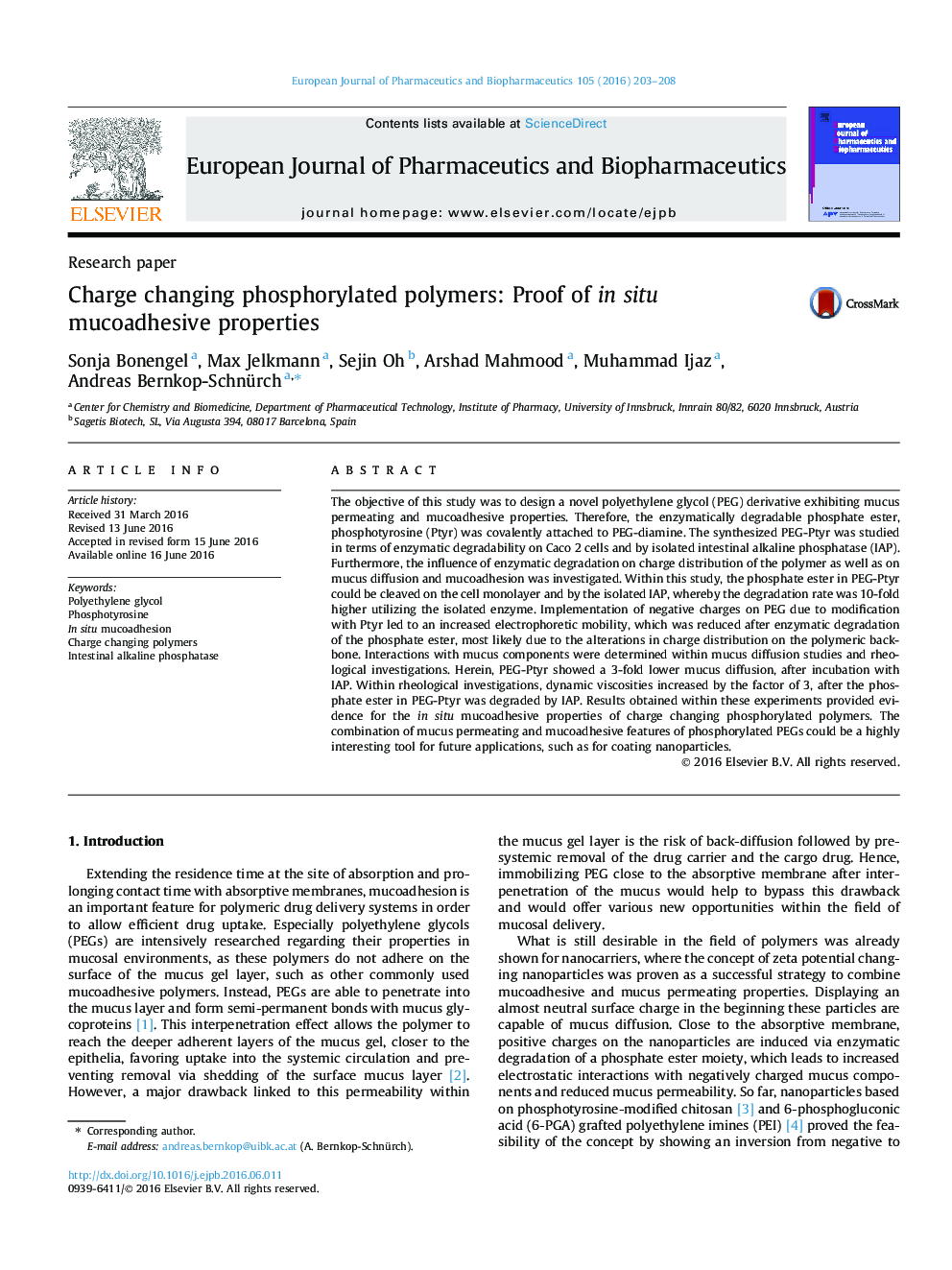 Charge changing phosphorylated polymers: Proof of in situ mucoadhesive properties