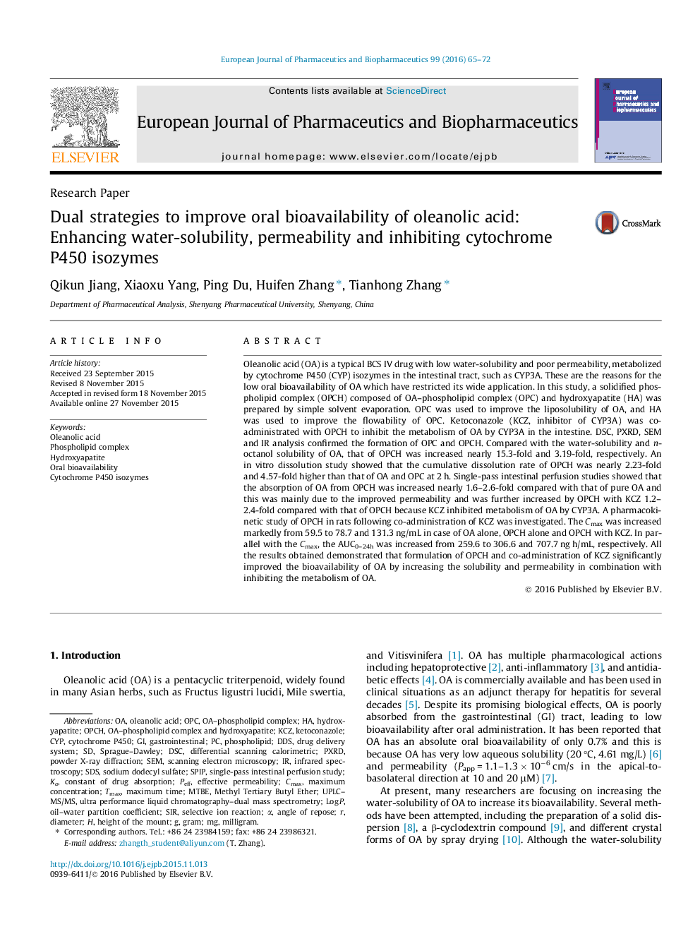 Dual strategies to improve oral bioavailability of oleanolic acid: Enhancing water-solubility, permeability and inhibiting cytochrome P450 isozymes