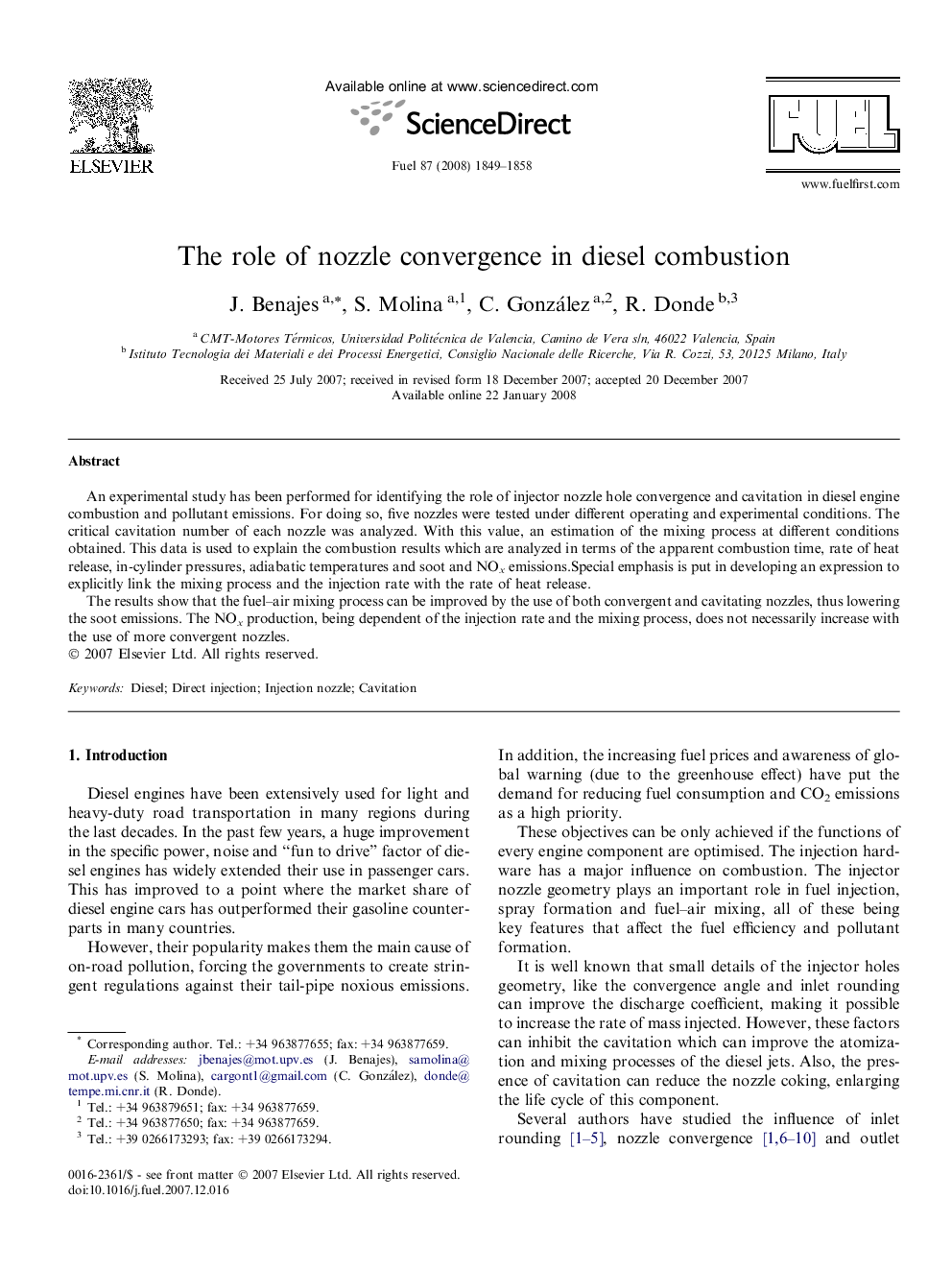 The role of nozzle convergence in diesel combustion