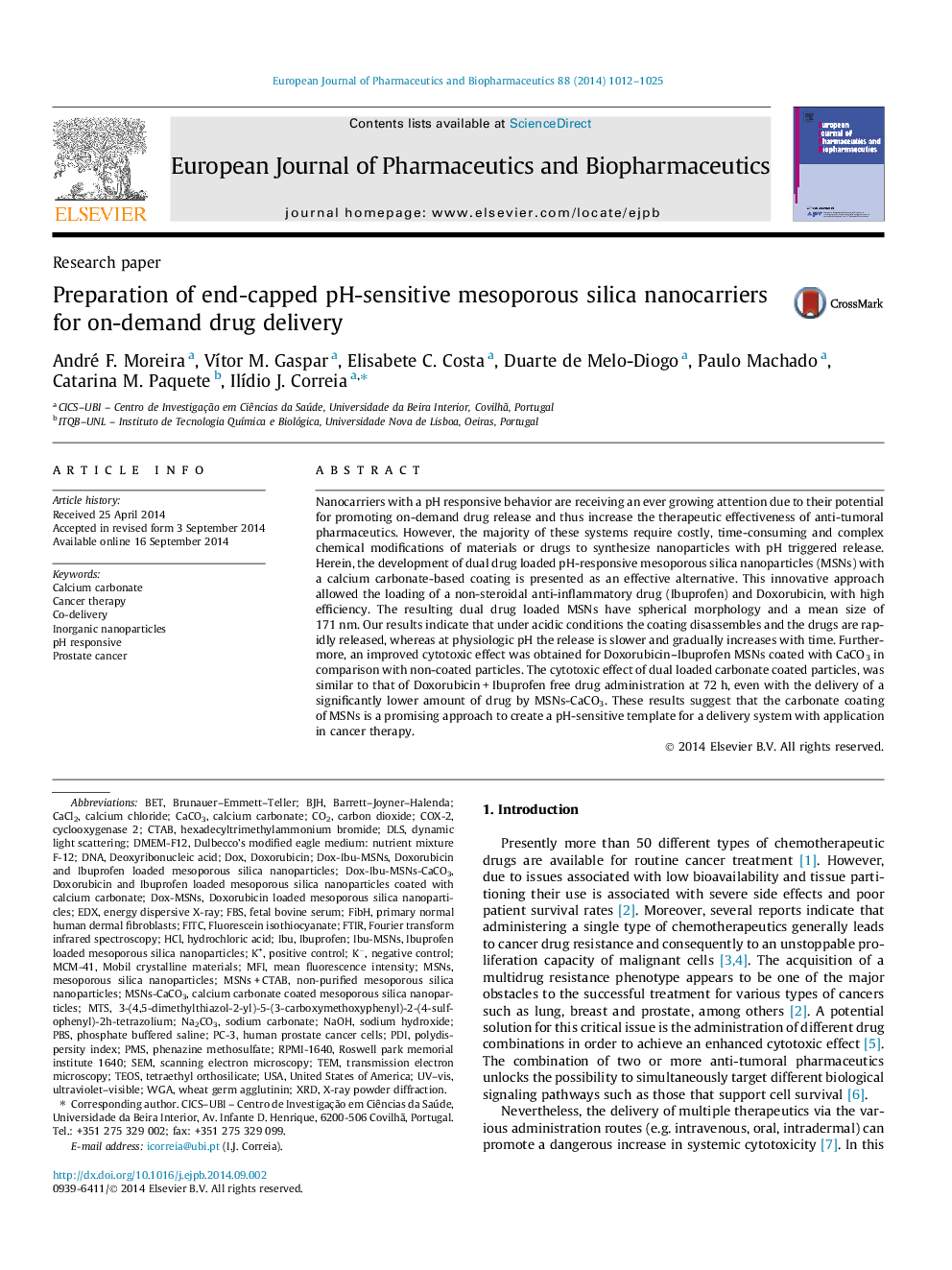 Preparation of end-capped pH-sensitive mesoporous silica nanocarriers for on-demand drug delivery