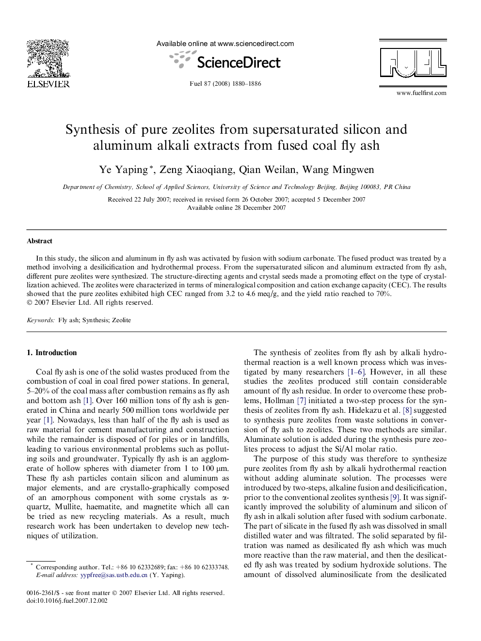 Synthesis of pure zeolites from supersaturated silicon and aluminum alkali extracts from fused coal fly ash