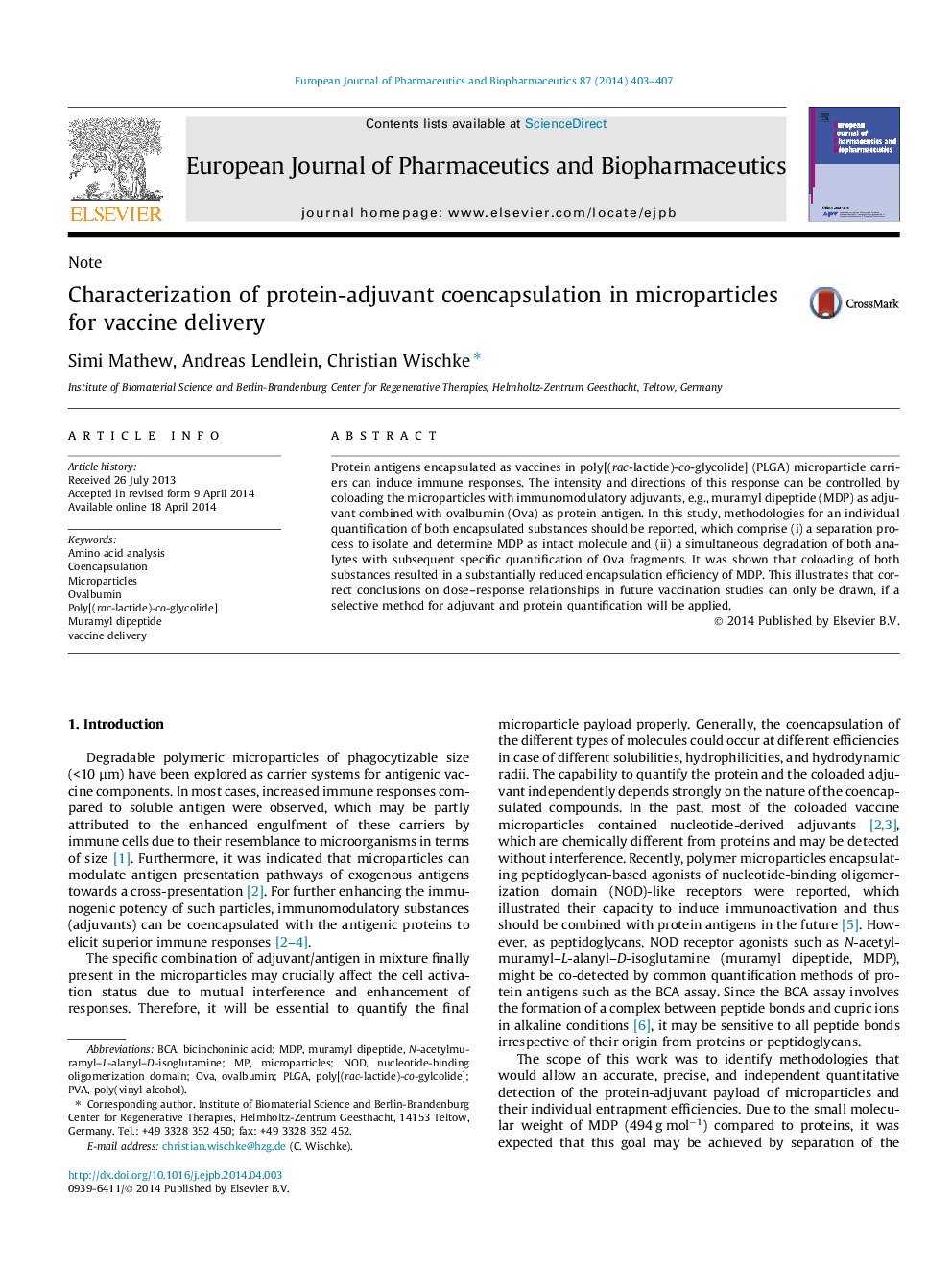 Characterization of protein-adjuvant coencapsulation in microparticles for vaccine delivery