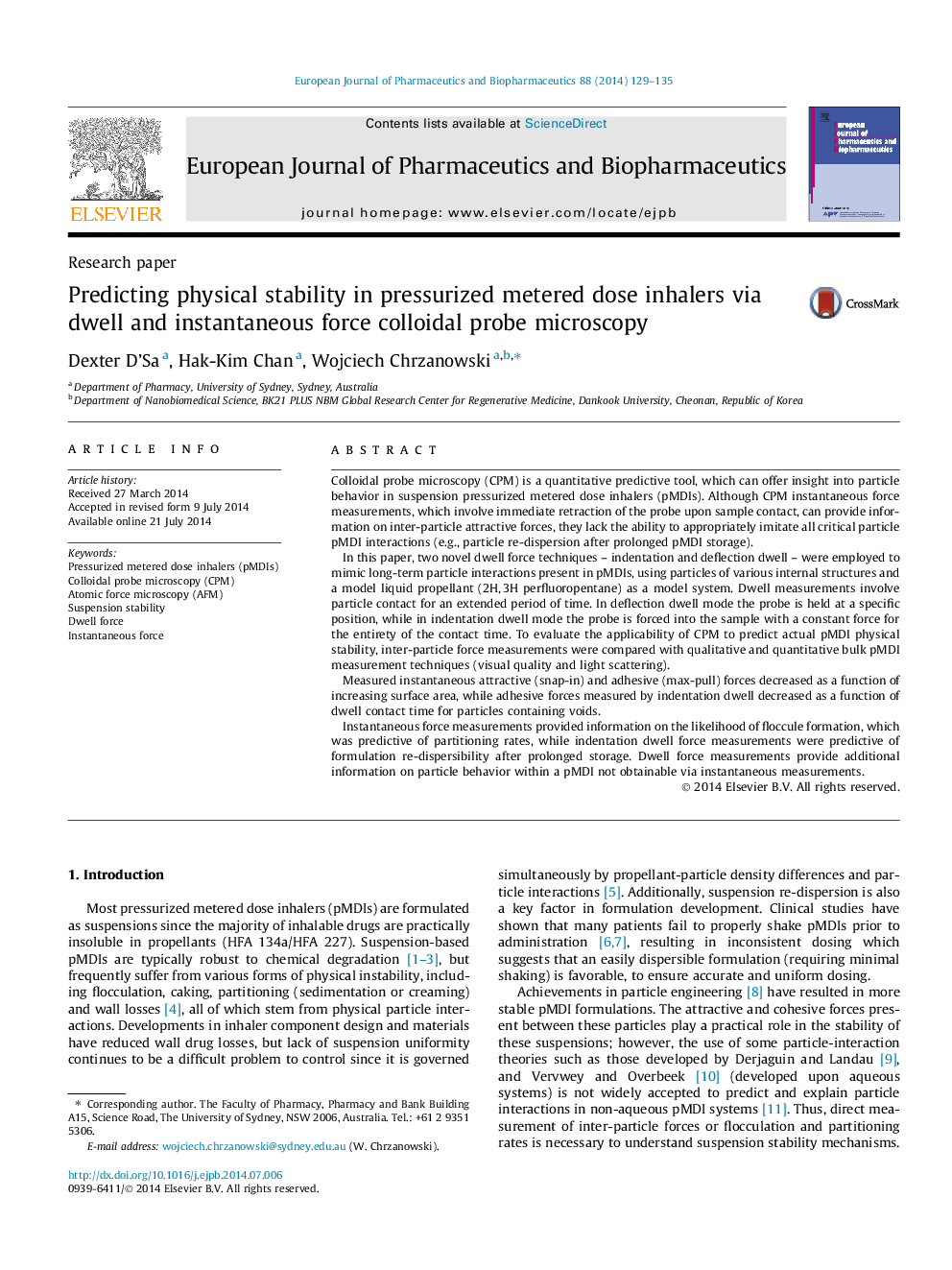 Predicting physical stability in pressurized metered dose inhalers via dwell and instantaneous force colloidal probe microscopy