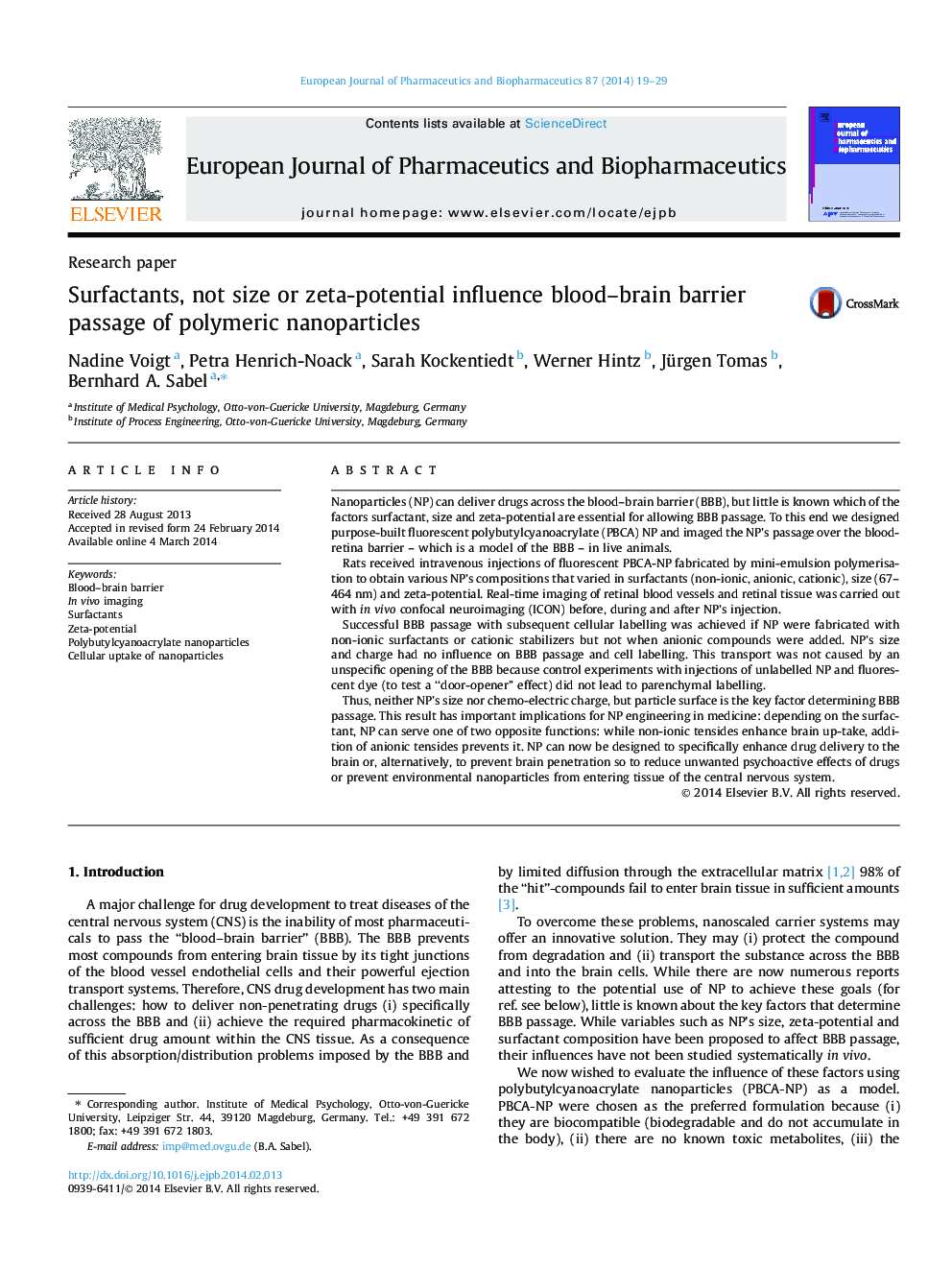 Surfactants, not size or zeta-potential influence blood–brain barrier passage of polymeric nanoparticles