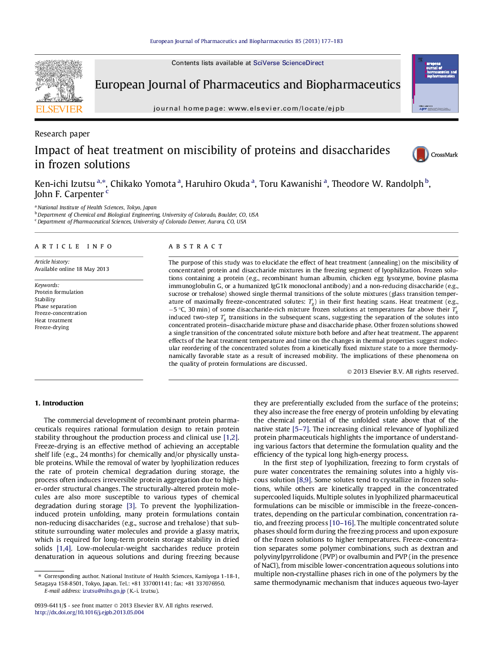 Impact of heat treatment on miscibility of proteins and disaccharides in frozen solutions