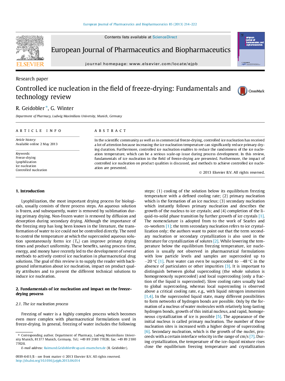 Controlled ice nucleation in the field of freeze-drying: Fundamentals and technology review