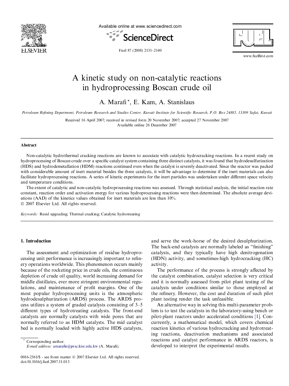 A kinetic study on non-catalytic reactions in hydroprocessing Boscan crude oil