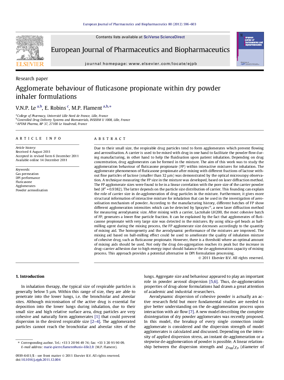 Agglomerate behaviour of fluticasone propionate within dry powder inhaler formulations