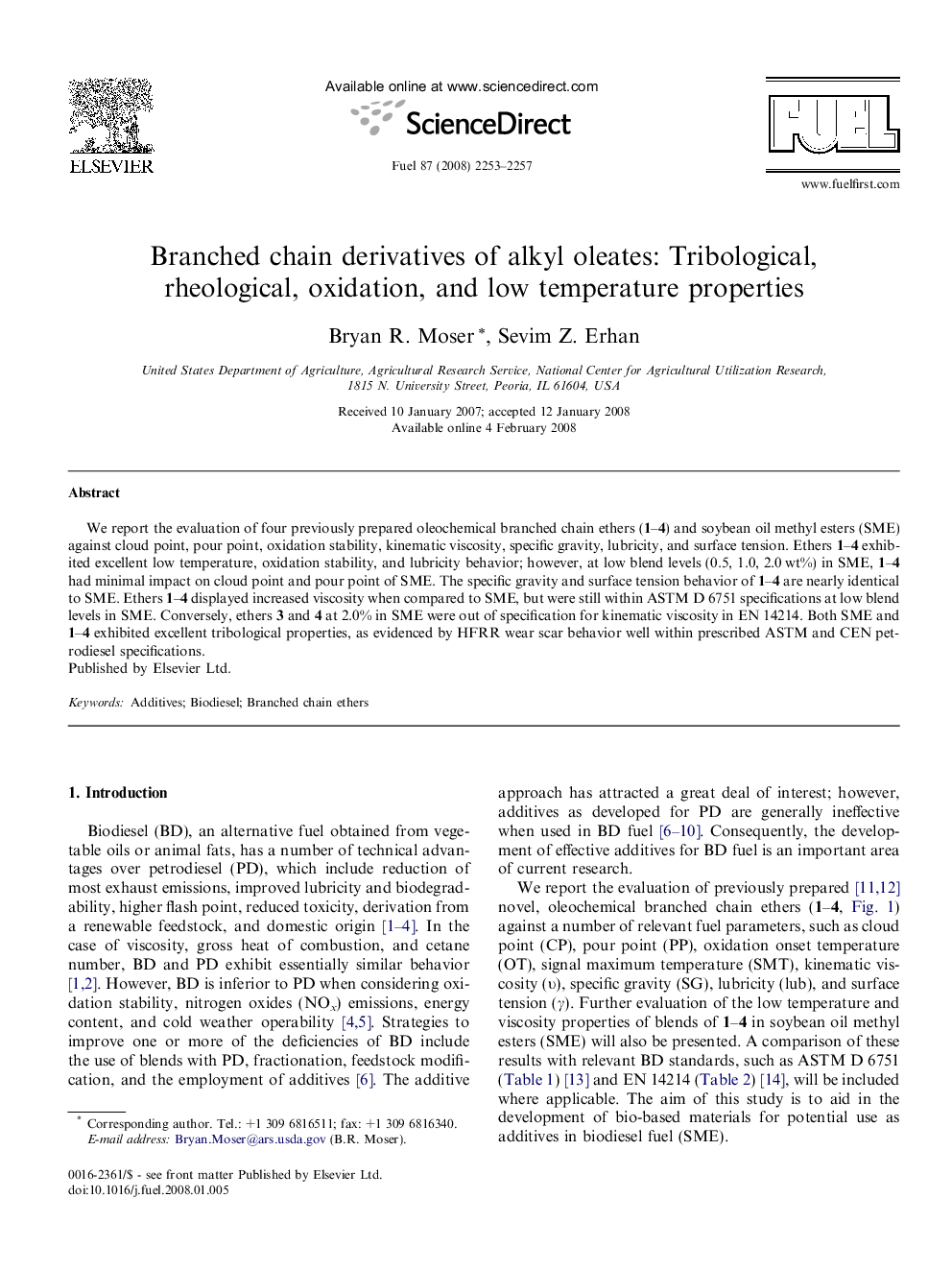 Branched chain derivatives of alkyl oleates: Tribological, rheological, oxidation, and low temperature properties