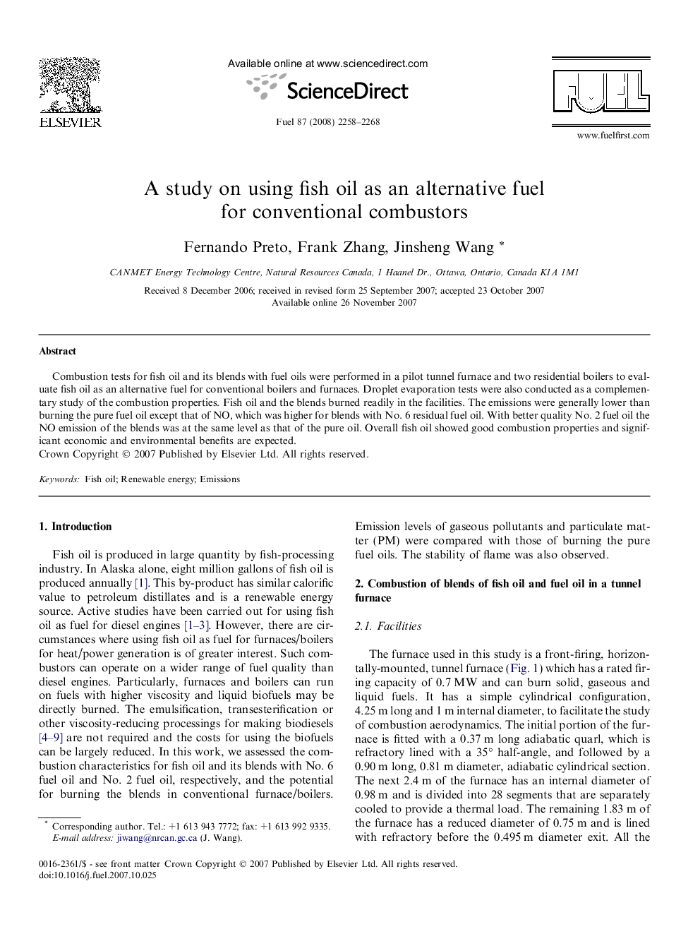 A study on using fish oil as an alternative fuel for conventional combustors