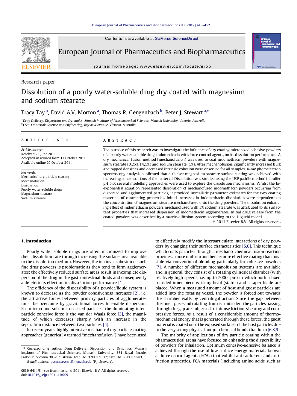 Dissolution of a poorly water-soluble drug dry coated with magnesium and sodium stearate