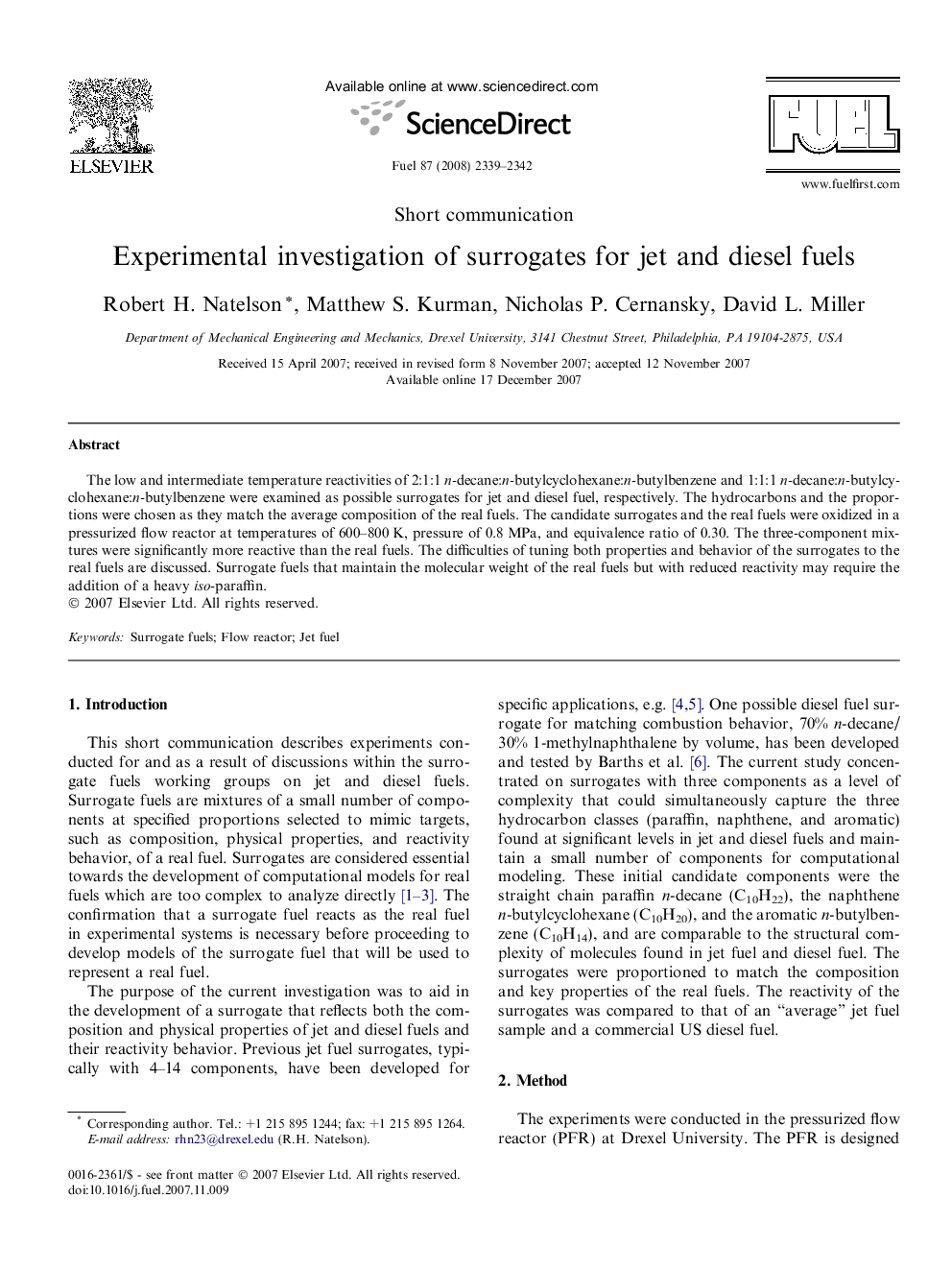 Experimental investigation of surrogates for jet and diesel fuels