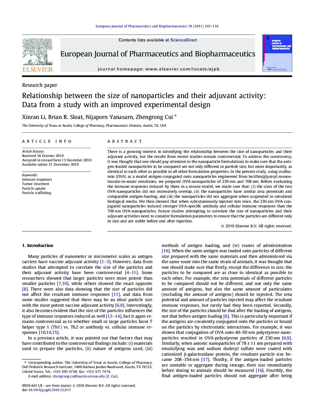 Relationship between the size of nanoparticles and their adjuvant activity: Data from a study with an improved experimental design