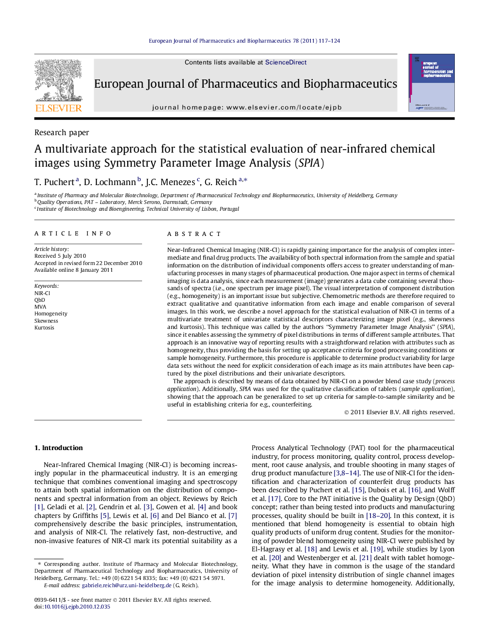 A multivariate approach for the statistical evaluation of near-infrared chemical images using Symmetry Parameter Image Analysis (SPIA)