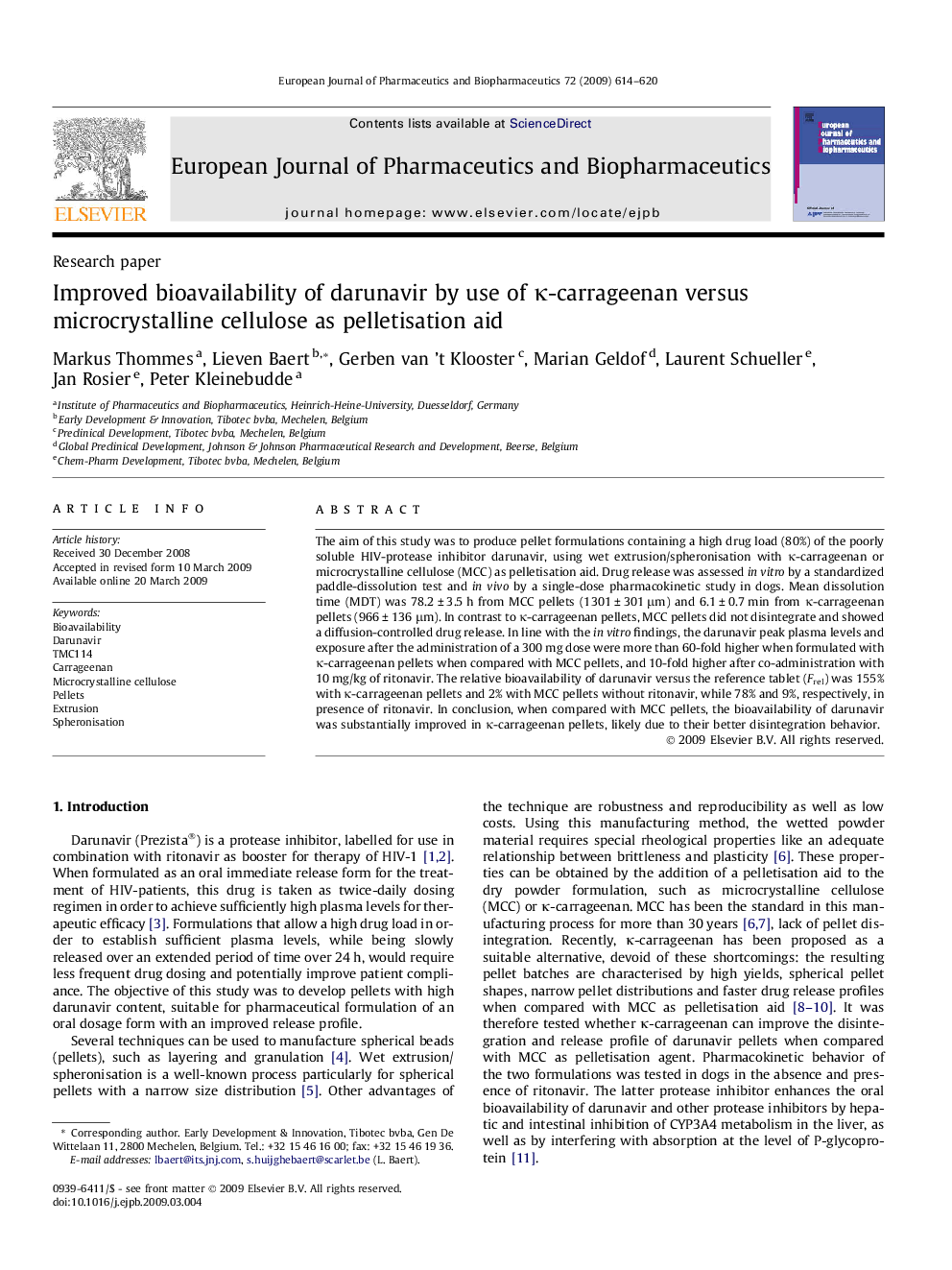 عکس صفحه اول مقاله: Improved bioavailability of darunavir by use of κ-carrageenan versus microcrystalline cellulose as pelletisation aid Improved bioavailability of darunavir by use of κ-carrageenan versus microcrystalline cellulose as pelletisation aid