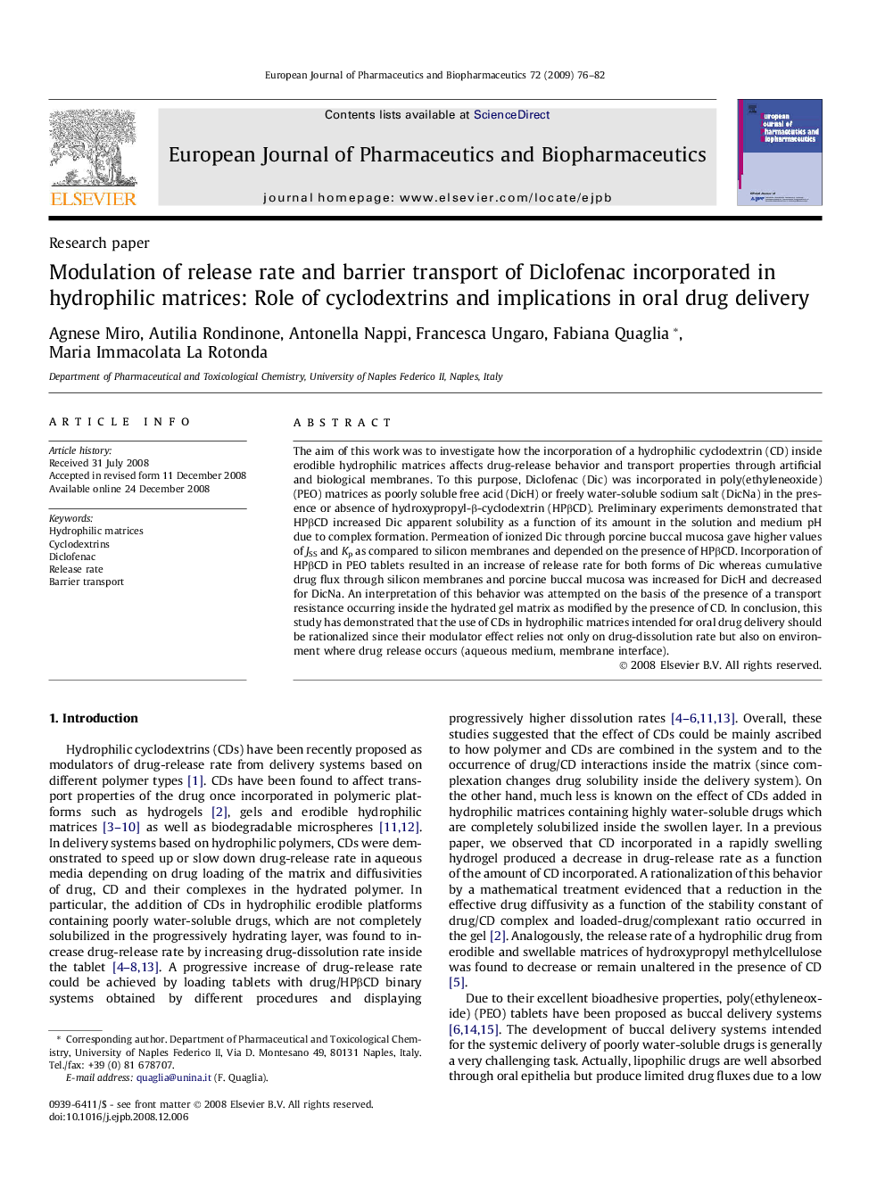 Modulation of release rate and barrier transport of Diclofenac incorporated in hydrophilic matrices: Role of cyclodextrins and implications in oral drug delivery