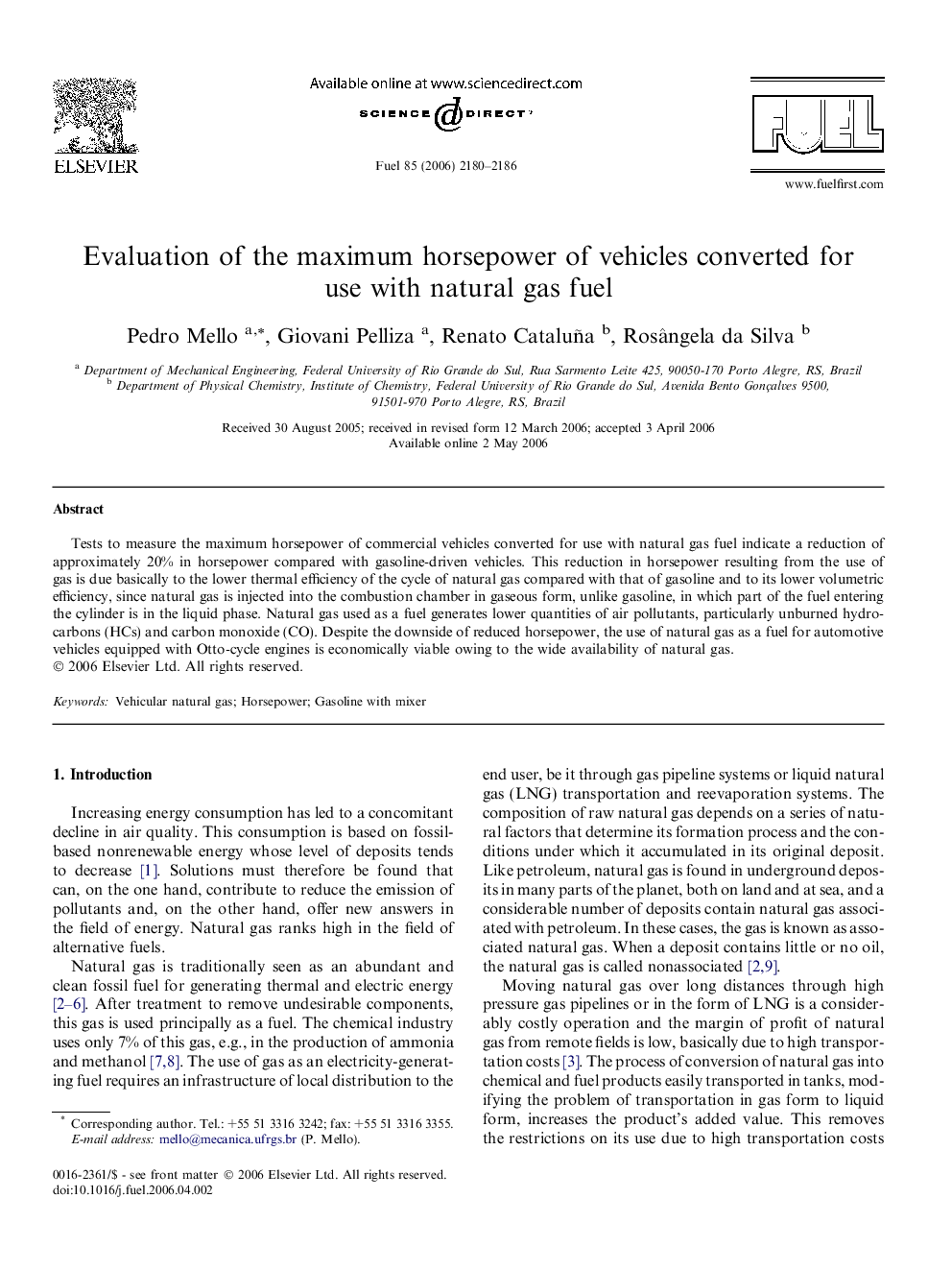 Evaluation of the maximum horsepower of vehicles converted for use with natural gas fuel