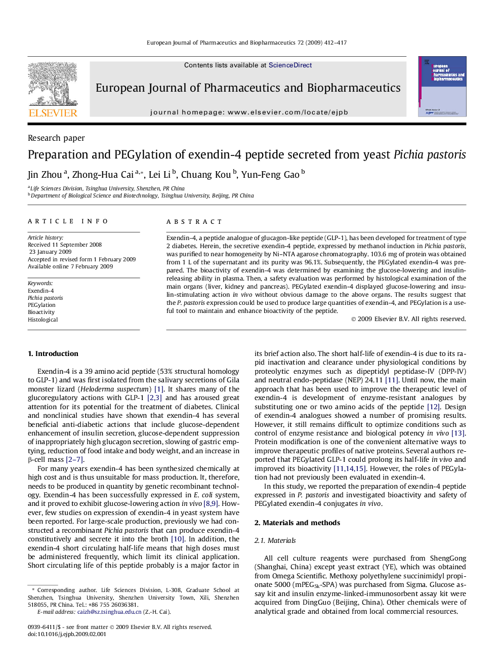 Preparation and PEGylation of exendin-4 peptide secreted from yeast Pichia pastoris