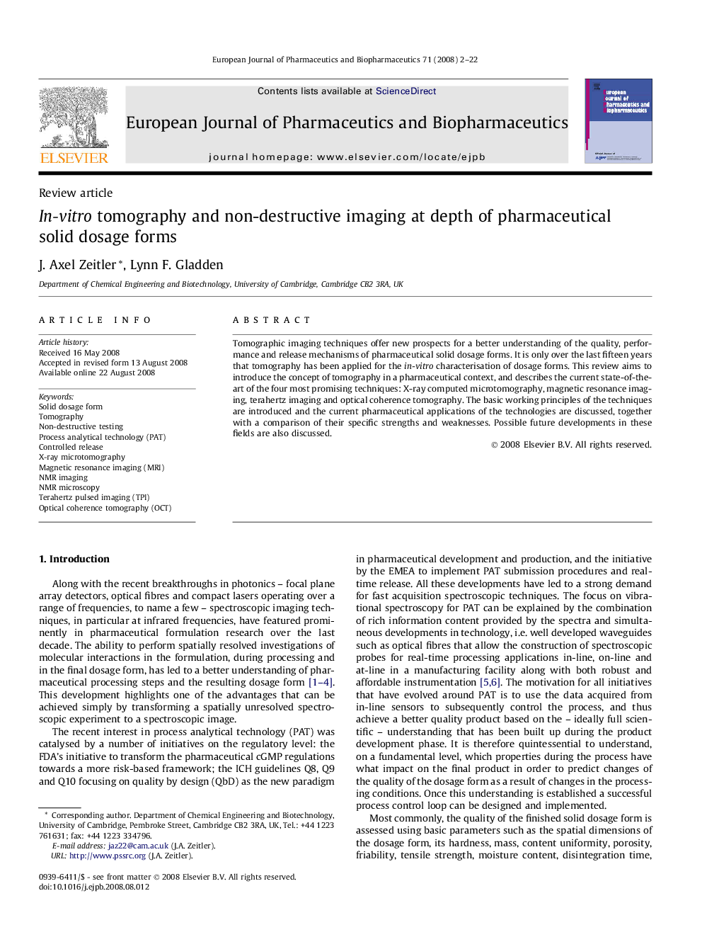 In-vitro tomography and non-destructive imaging at depth of pharmaceutical solid dosage forms