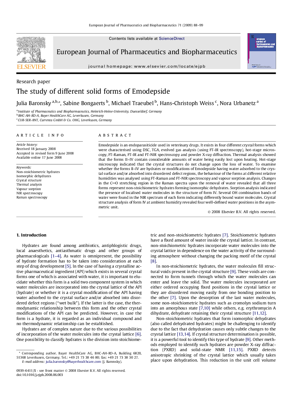 The study of different solid forms of Emodepside