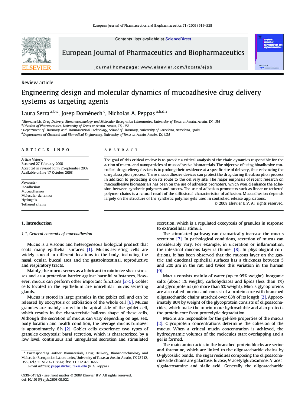 Engineering design and molecular dynamics of mucoadhesive drug delivery systems as targeting agents