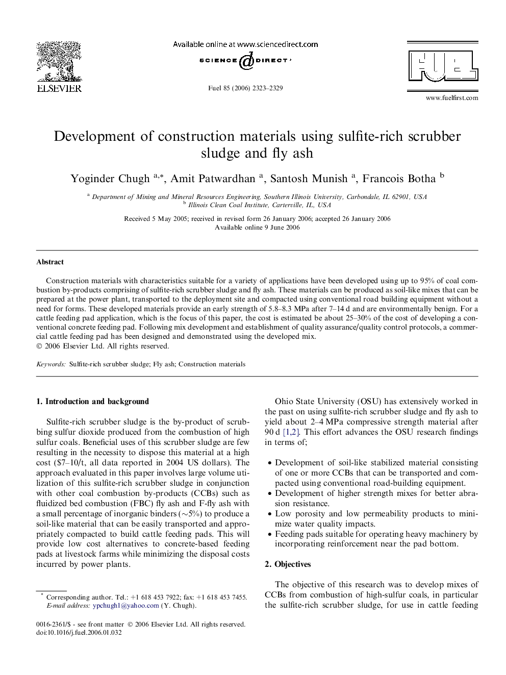 Development of construction materials using sulfite-rich scrubber sludge and fly ash