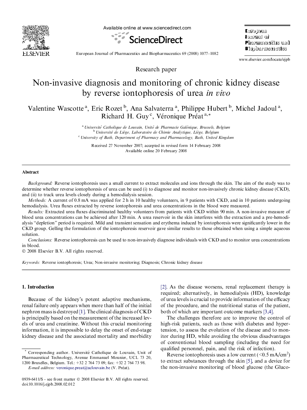 Non-invasive diagnosis and monitoring of chronic kidney disease by reverse iontophoresis of urea in vivo