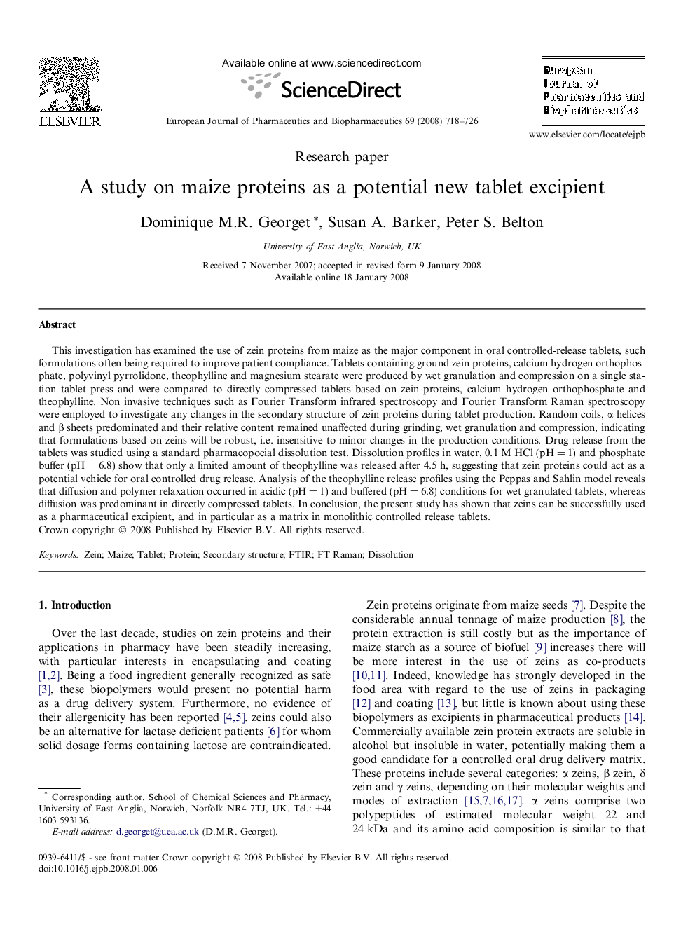 A study on maize proteins as a potential new tablet excipient