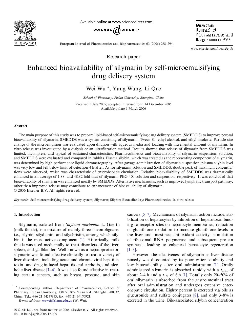 Enhanced bioavailability of silymarin by self-microemulsifying drug delivery system