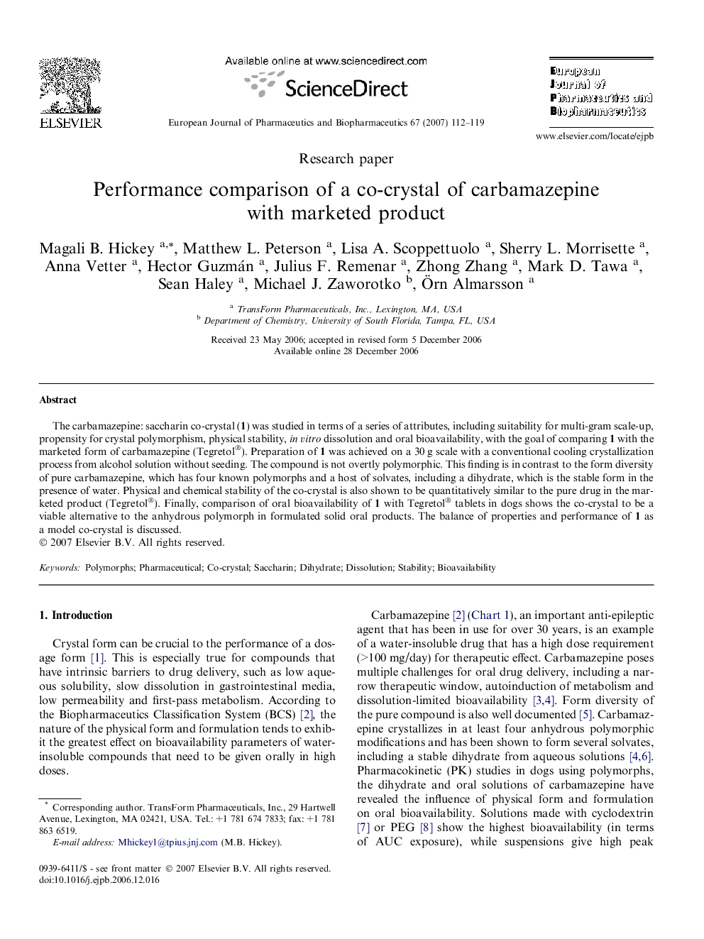 Performance comparison of a co-crystal of carbamazepine with marketed product