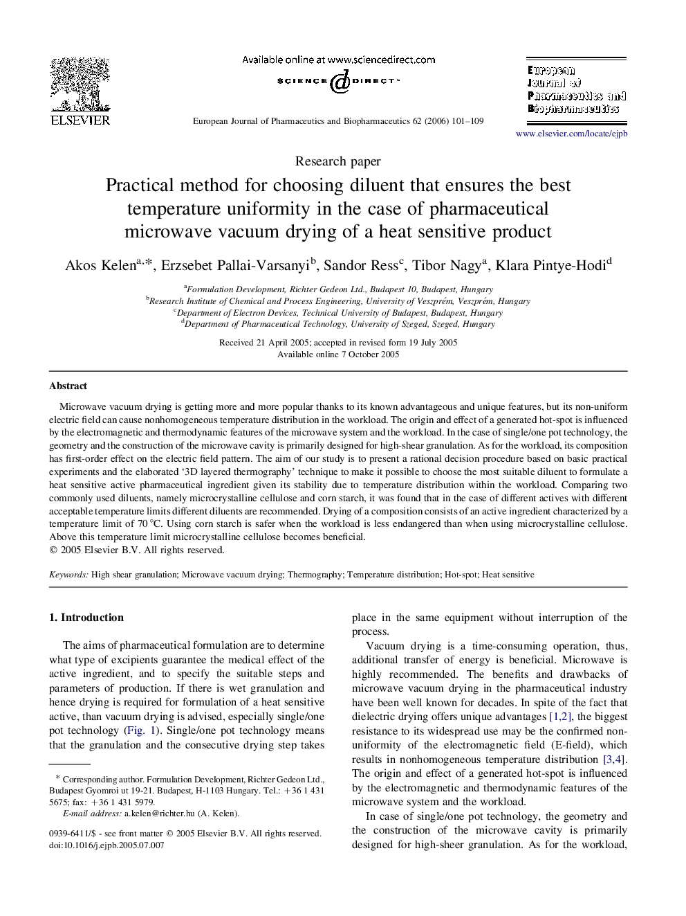 Practical method for choosing diluent that ensures the best temperature uniformity in the case of pharmaceutical microwave vacuum drying of a heat sensitive product