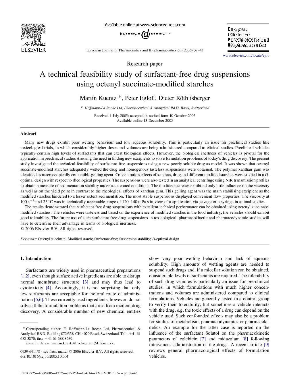 A technical feasibility study of surfactant-free drug suspensions using octenyl succinate-modified starches