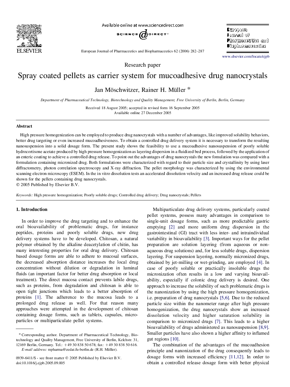 Spray coated pellets as carrier system for mucoadhesive drug nanocrystals