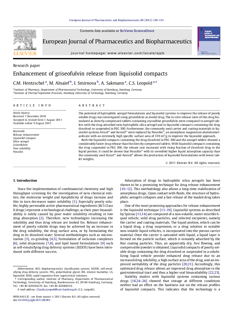 Enhancement of griseofulvin release from liquisolid compacts