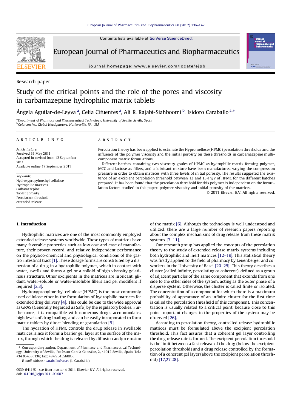 Study of the critical points and the role of the pores and viscosity in carbamazepine hydrophilic matrix tablets