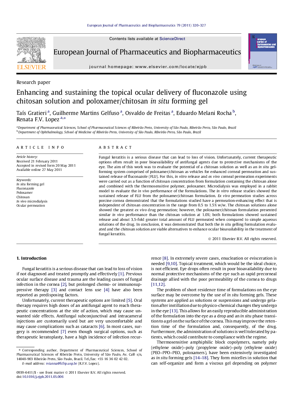 Enhancing and sustaining the topical ocular delivery of fluconazole using chitosan solution and poloxamer/chitosan in situ forming gel