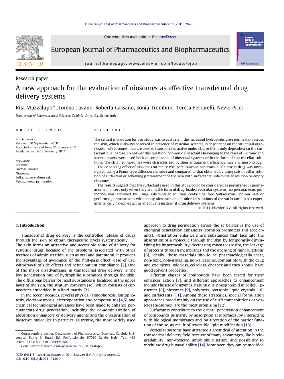 A new approach for the evaluation of niosomes as effective transdermal drug delivery systems