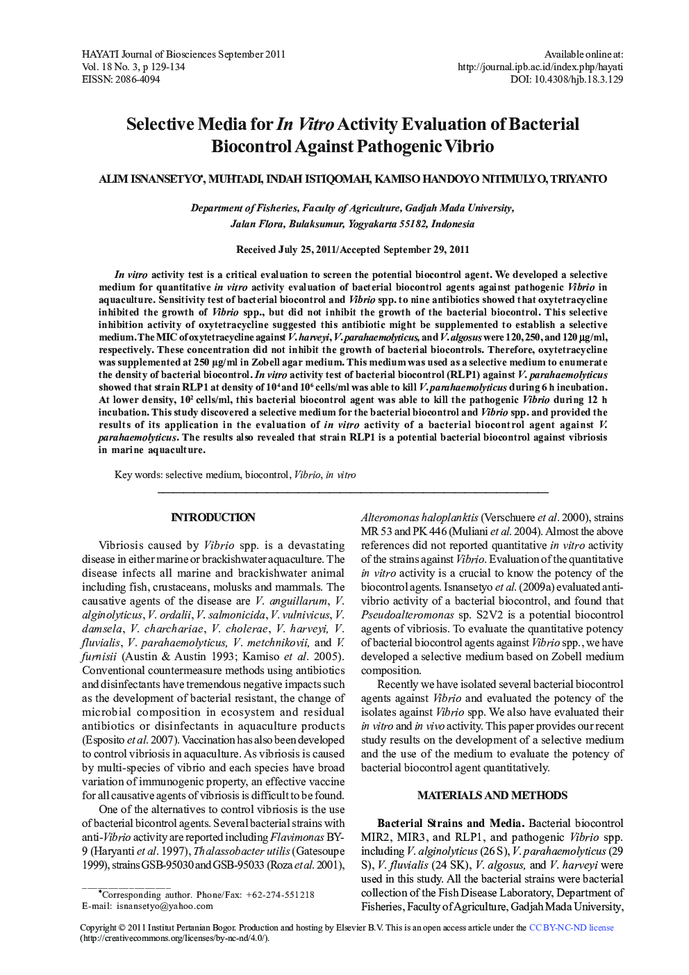 Selective Media for In Vitro Activity Evaluation of Bacterial Biocontrol Against Pathogenic Vibrio