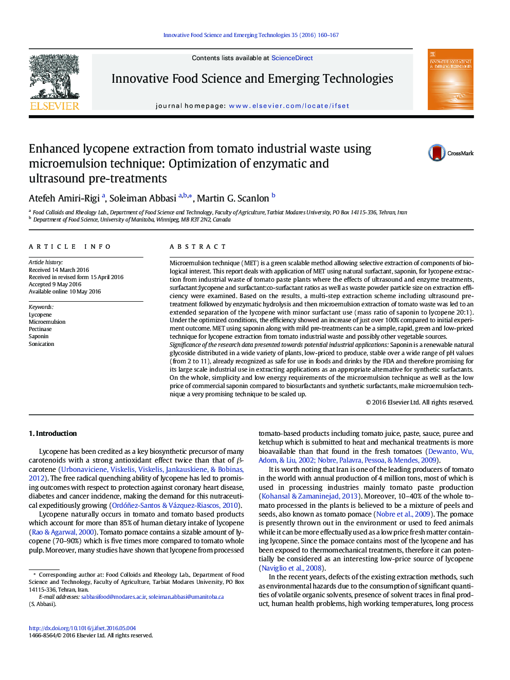 Enhanced lycopene extraction from tomato industrial waste using microemulsion technique: Optimization of enzymatic and ultrasound pre-treatments