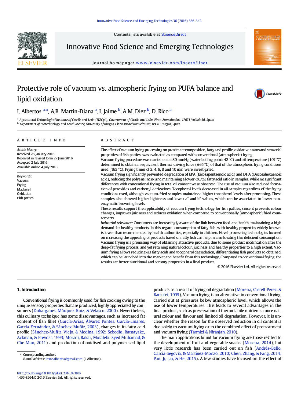 Protective role of vacuum vs. atmospheric frying on PUFA balance and lipid oxidation