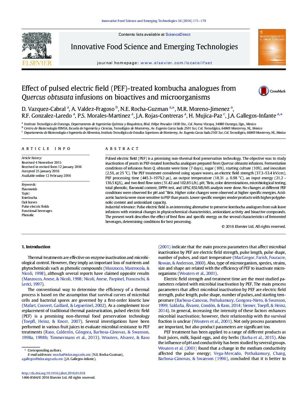 Effect of pulsed electric field (PEF)-treated kombucha analogues from Quercus obtusata infusions on bioactives and microorganisms