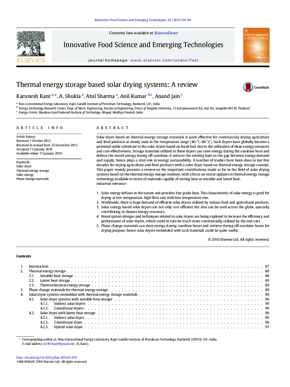 Thermal energy storage based solar drying systems: A review