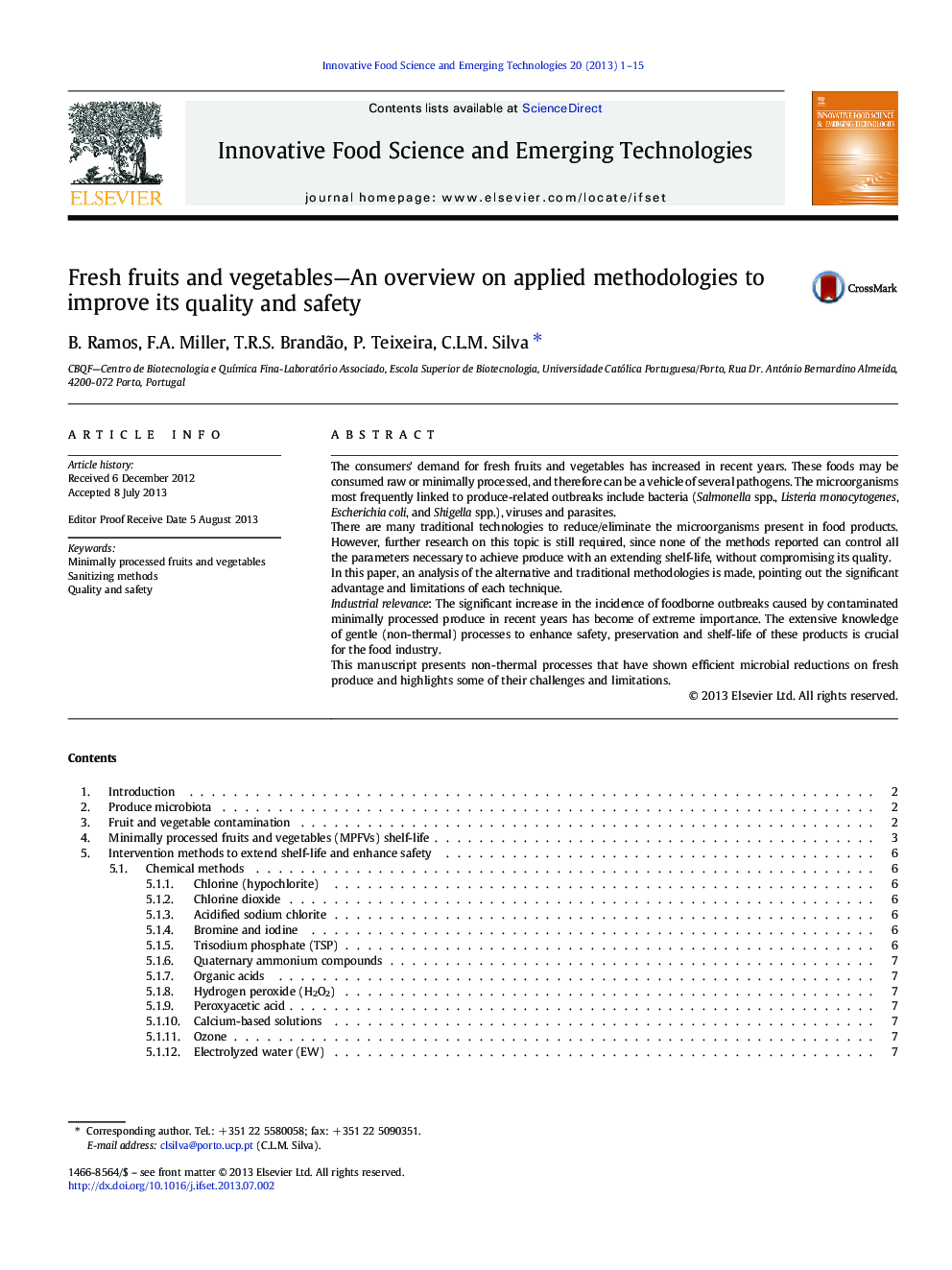 Fresh fruits and vegetables—An overview on applied methodologies to improve its quality and safety