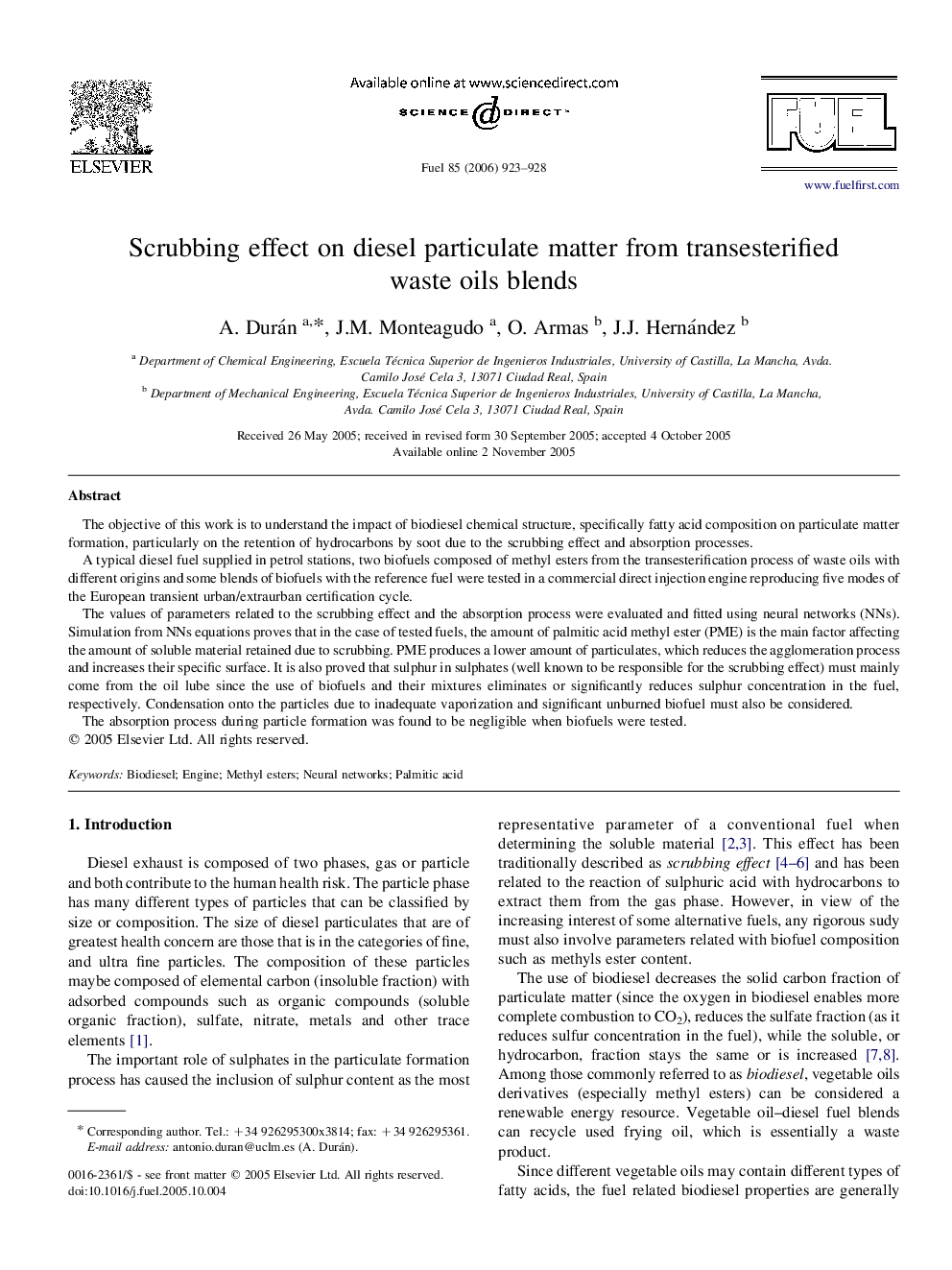 Scrubbing effect on diesel particulate matter from transesterified waste oils blends