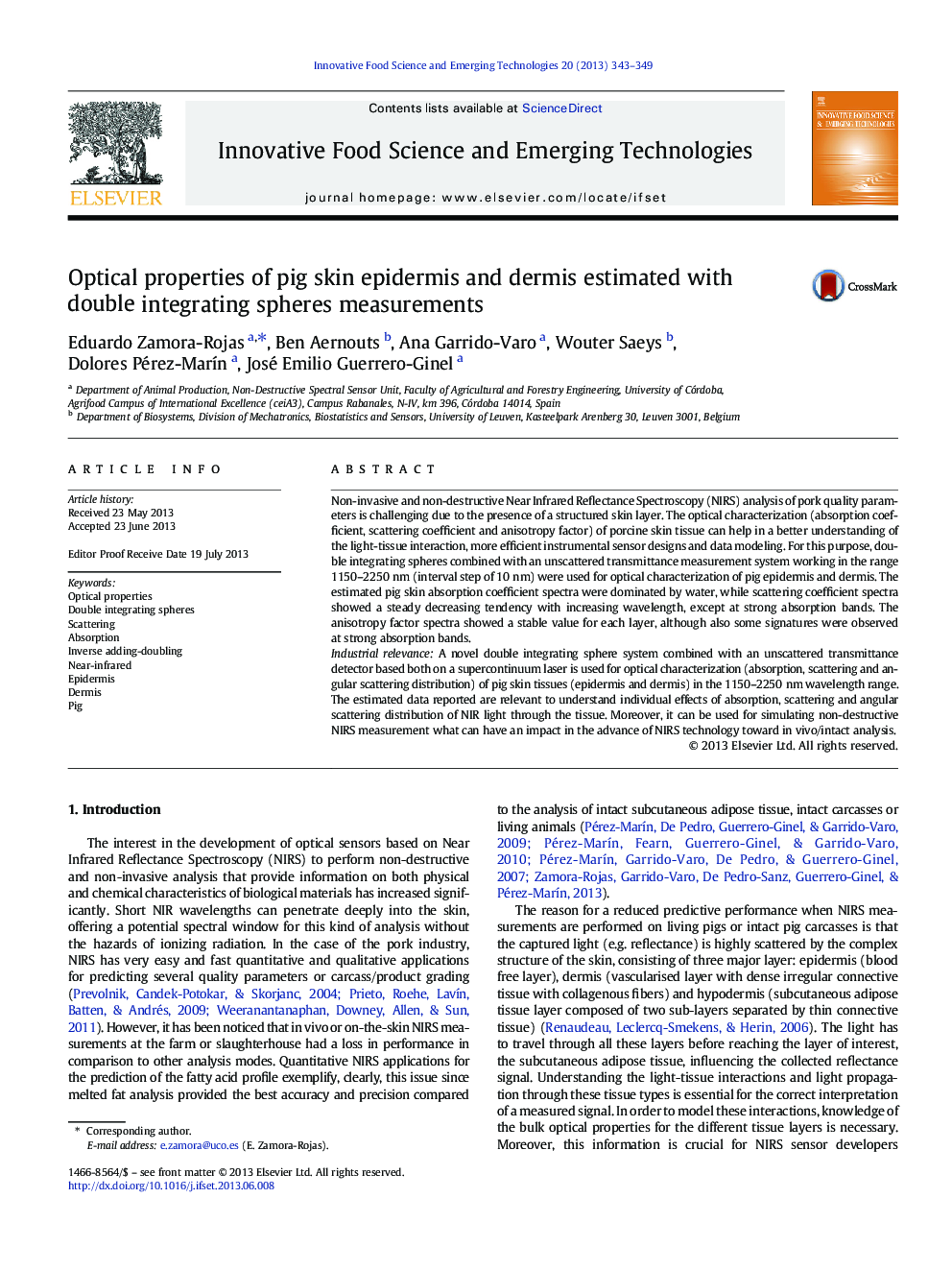 Optical properties of pig skin epidermis and dermis estimated with double integrating spheres measurements